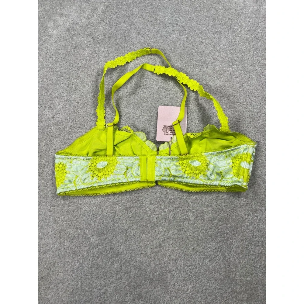 Savage X Fenty Bralette Large Green Blue Floral Lace Front Hook NWT Lingerie